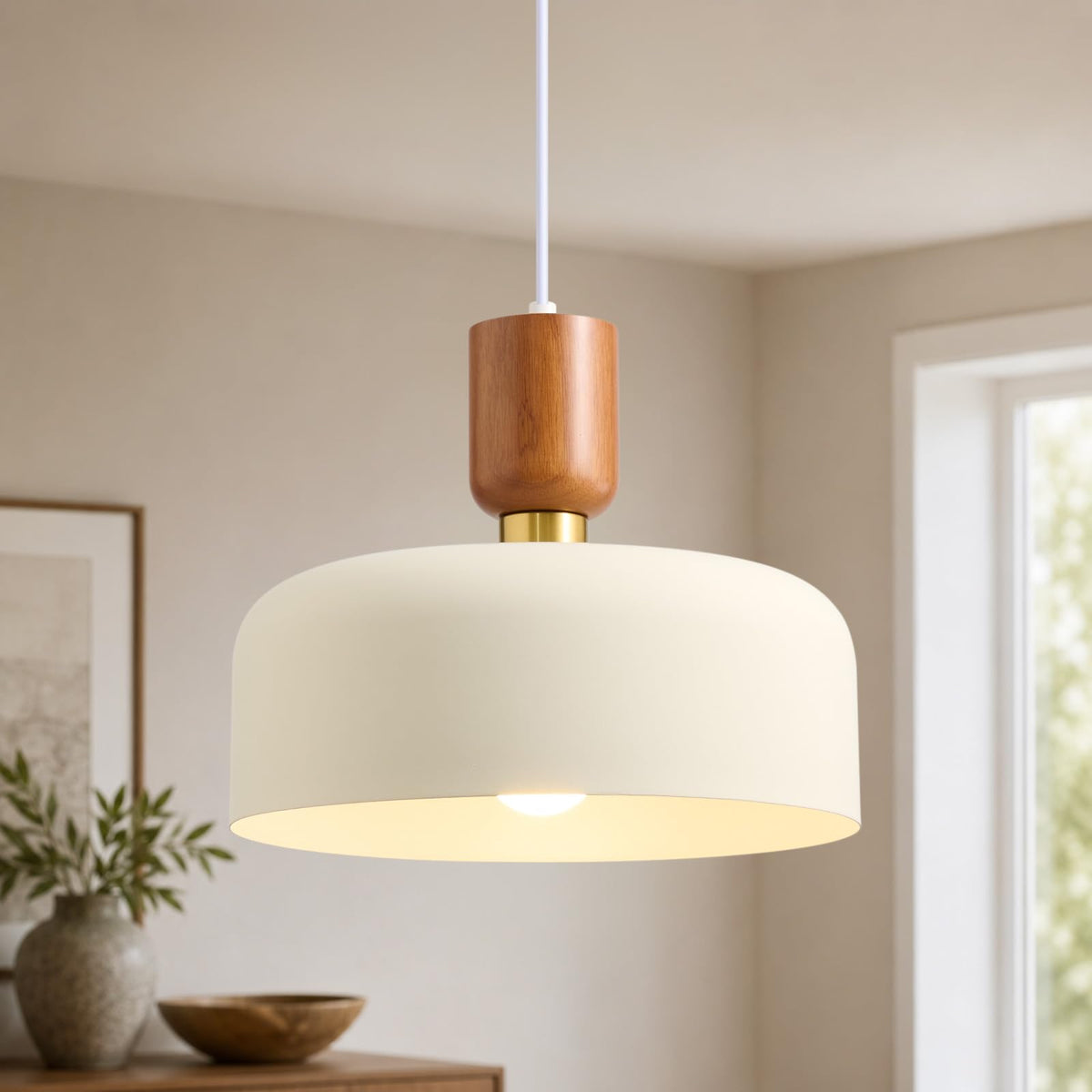 12" Mid Century Modern Pendant Lights (Cream / 12 inches)