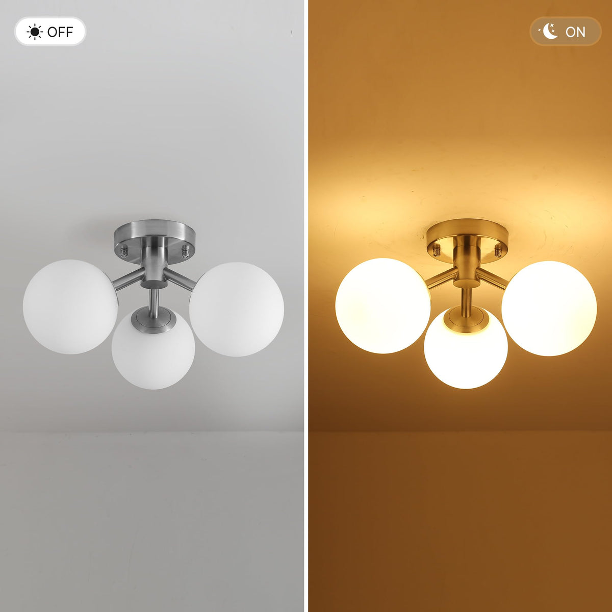 3 Light Mid Century Modern Ceiling Light (3-Light Brushed Nickel / 3-Light)