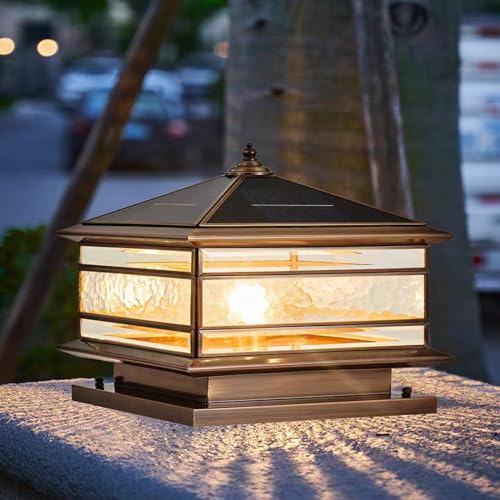 All Copper Steel Glass Outdoor Post Lights (Solar / 16X16IN)