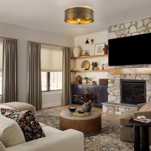 3 Light Farmhouse Metal Drum Flush Mount Ceiling Light Copper Bronze (Copper Bronze / 17")