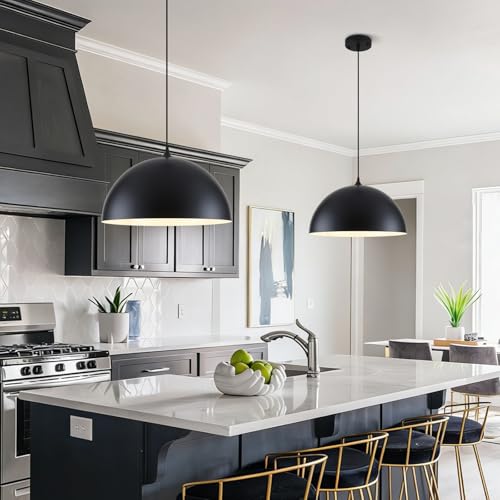 Large Pendant Lights Kitchen Island (Black+White / 19.7in-2 Packs)
