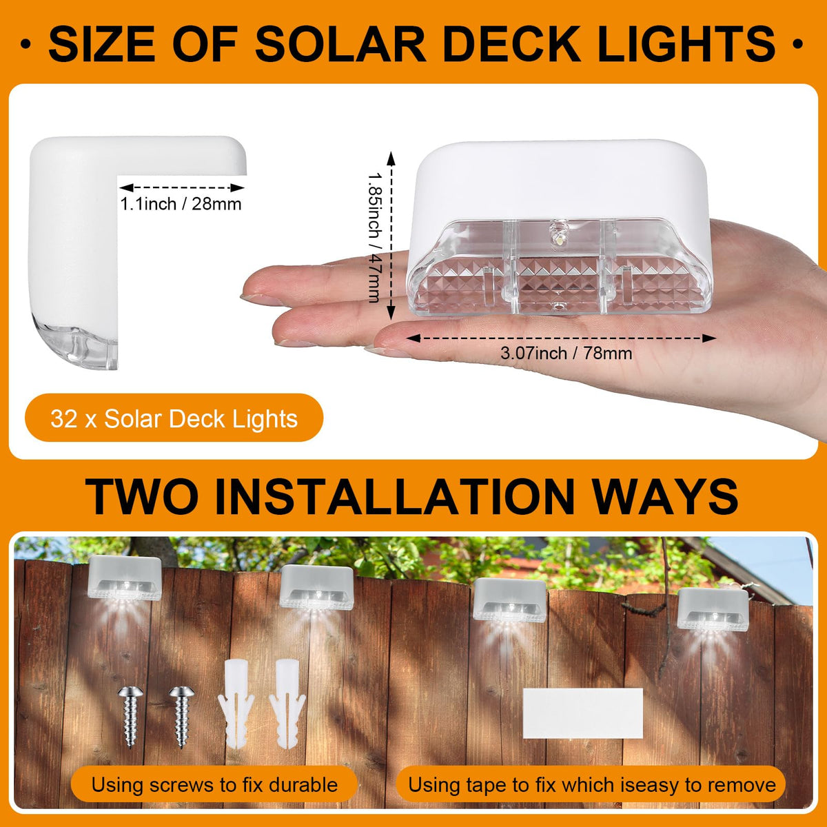 32 Pcs Solar Deck Step Lights Outdoor (White Shell Cool White Light)