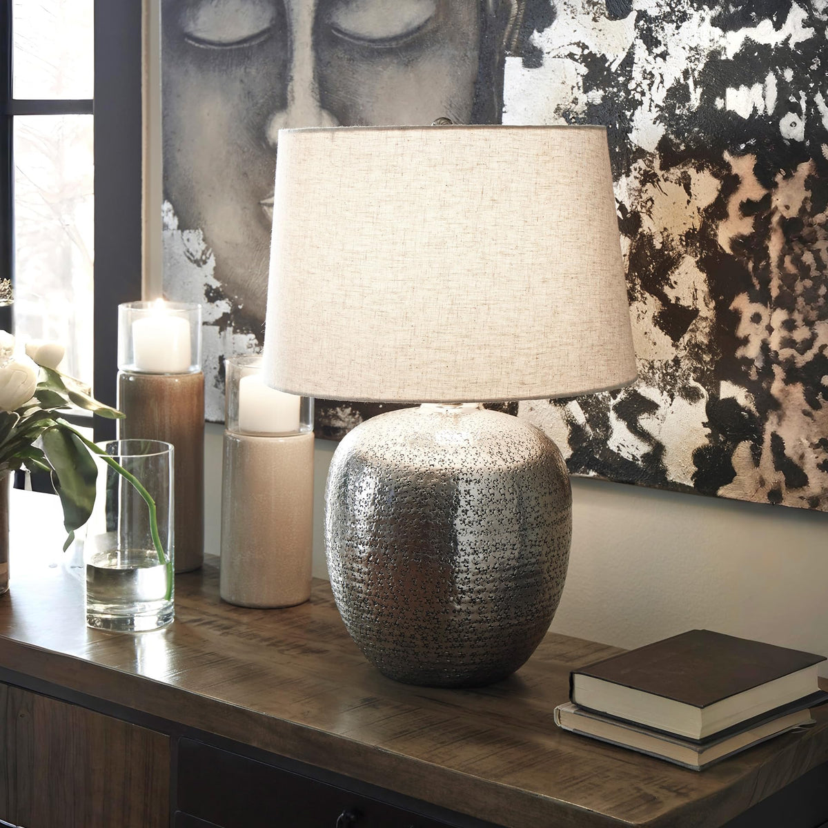Magalie Metal Table Lamp (Antique Silver Finish)