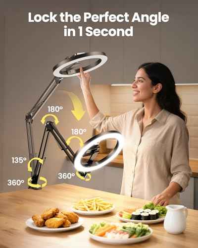 Ring Light Overhead Camera Phone Mount for Desk (36.6" tall - Clip-On Phone Holder (2 Pack))
