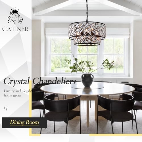 20" Black Crystal Chandelier (Large Drum Black)