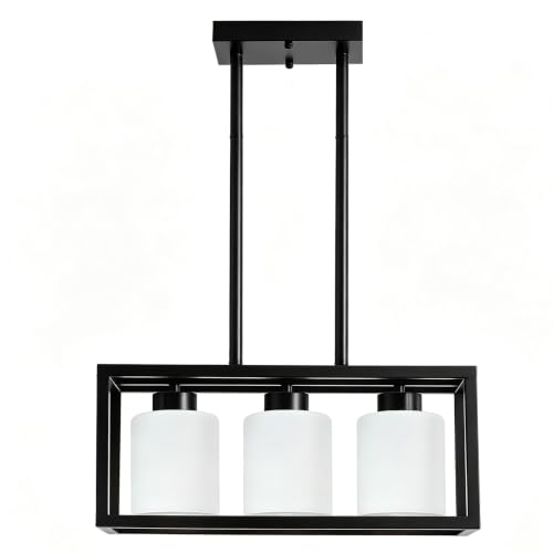 3 Light Black Kitchen Island Lighting (Black 01 & Milky White Glass / 3 Light)