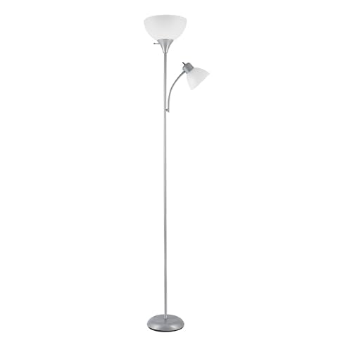 67134 72" Torchiere Floor Lamp and Adjustable Reading Light (Silver / 1 Pack)