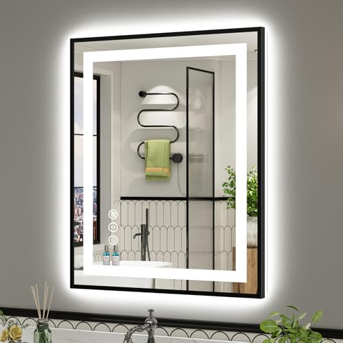 28X36 Inch LED Bathroom Mirror with Black Frame (Backlit+front Lit With Black Frame / 28"L x 36"W)