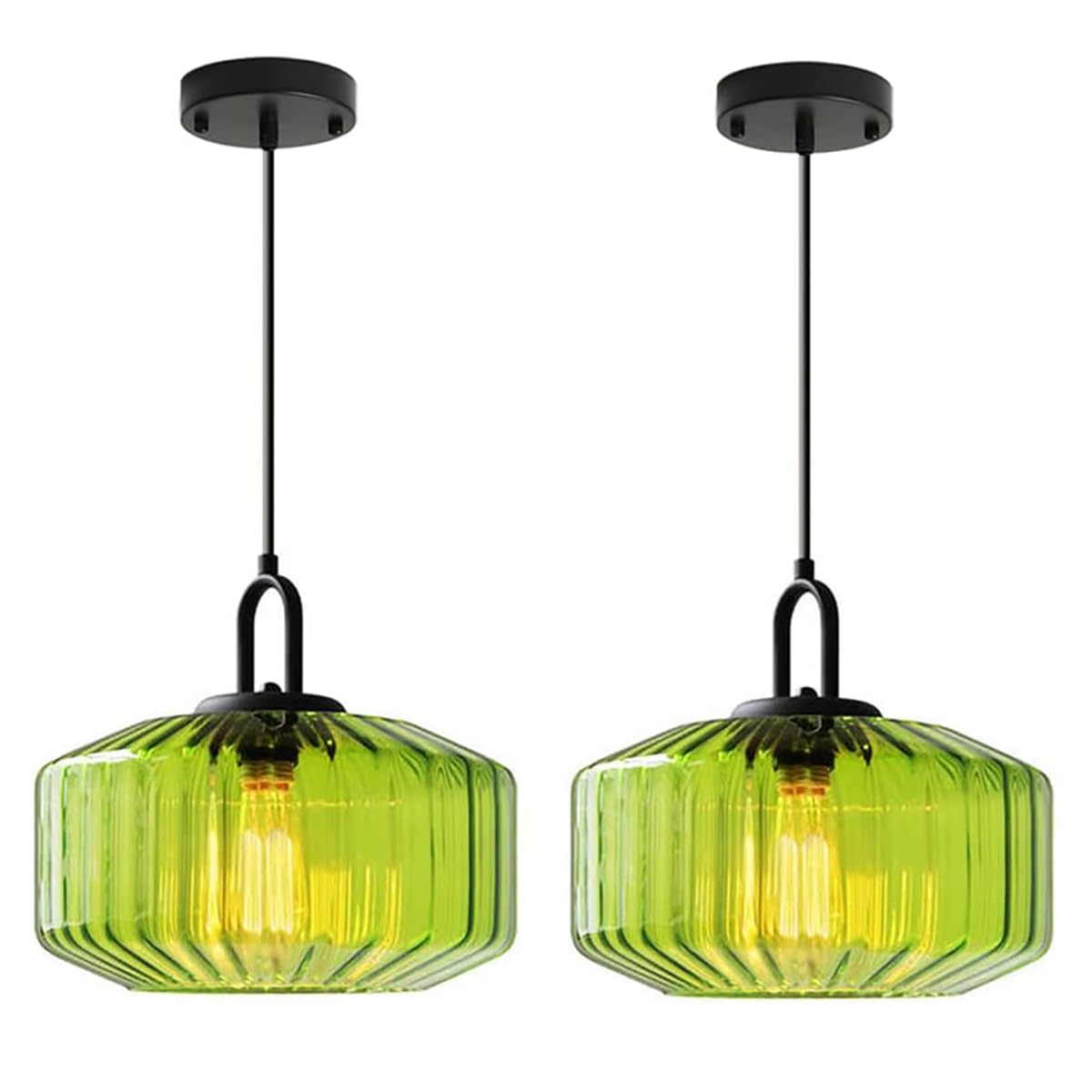 Green Glass Pendant Light Fixture Large Hand Blown Globe Shade (Green-2)