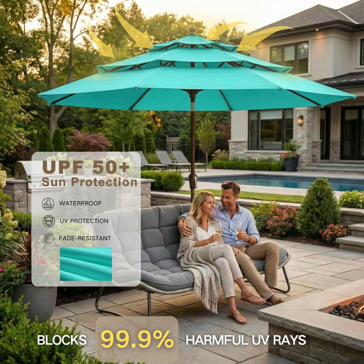 10ft 3 Tier Patio Umbrella (Tiffany blue / 10 FT)