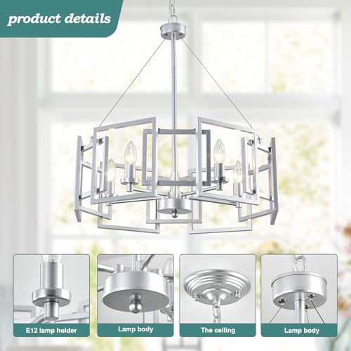 Modern Chandelier Chrome Geometric Pendant Lighting Fixture 5 (Silver)