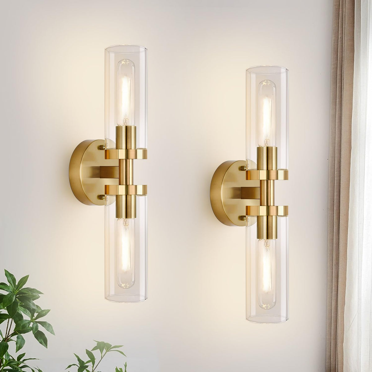 Hardwired Wall Sconces Set of Two (Brushed Gold / Hardwired-16 Inch-2PC)
