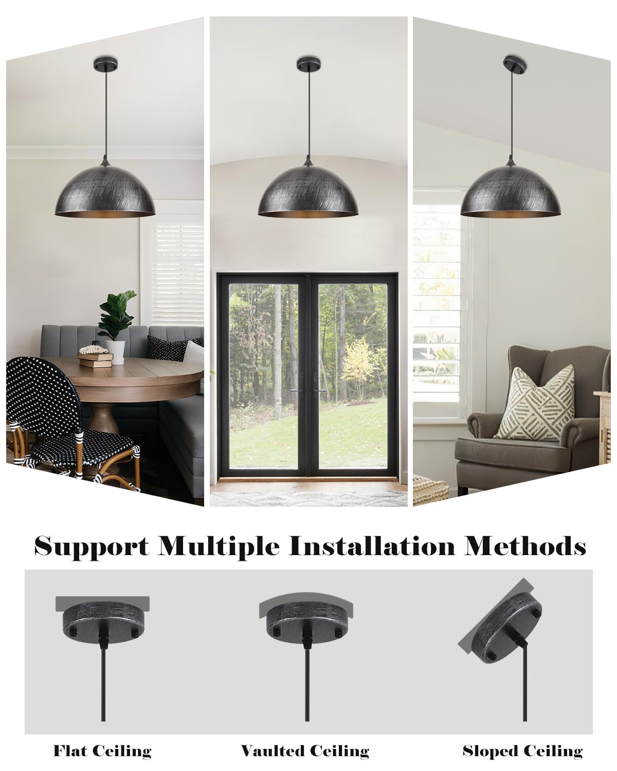 Large Pendant Lights Kitchen Island (Silver+Black / 16"x2)