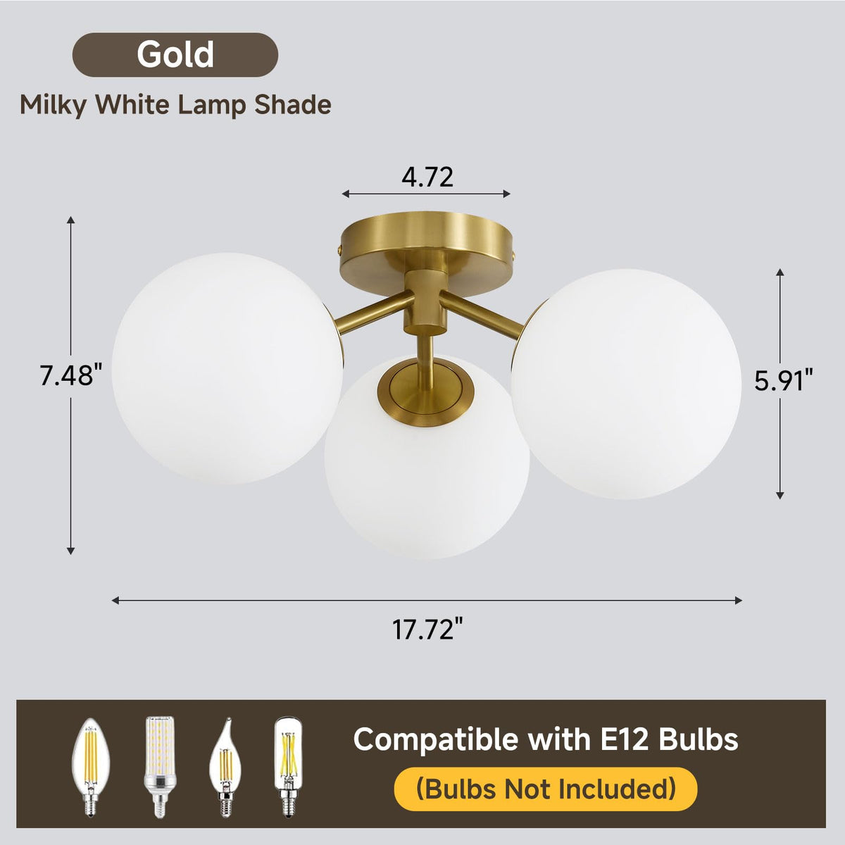 Gold Globe Semi Flush Mount Ceiling Light Mid Century Modern Ceiling Light (Gold / Milk Glass)