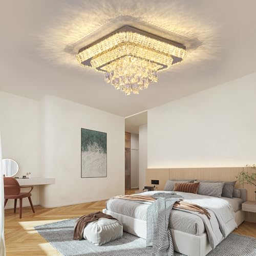 Crystal Chandeliers Modern Led Luxury Bedroom Ceiling Light Flush (Silver / 25 Inches)
