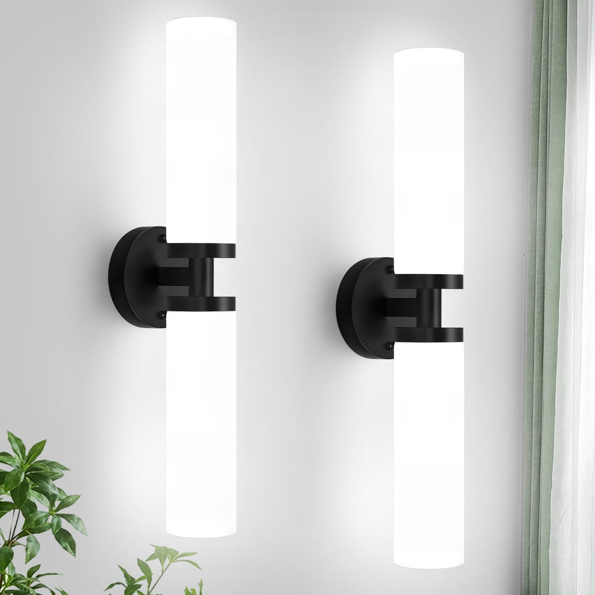 Wall Sconces Set of Two (Matte Black & Milk Glass / Hardwired-22 Inch-2PC)