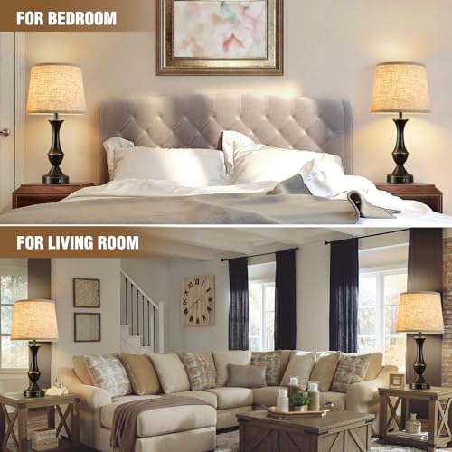Upgraded Touch Table Lamps Set of 2 (Black, Beige / 22in)