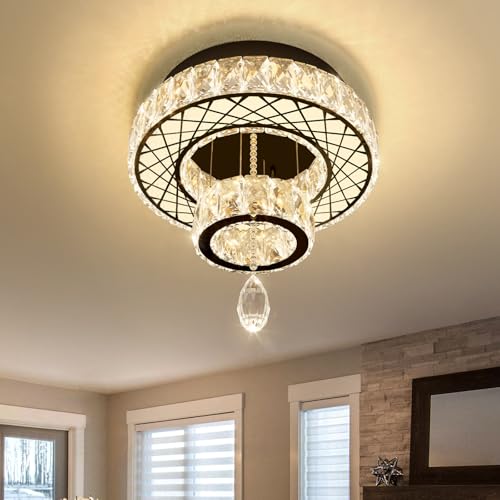 Chandelier Bedroom LED Light Modern Hallway Ceiling Lighting Fixtures for Kitchen Dining Room Kitchen Remote Dimmable Black Lights (16 inch / Black)