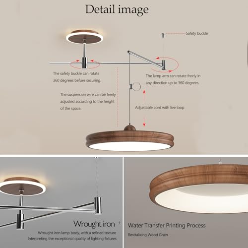Adjustable Round Swing Arm Pendant Light in Walnut (50cm)
