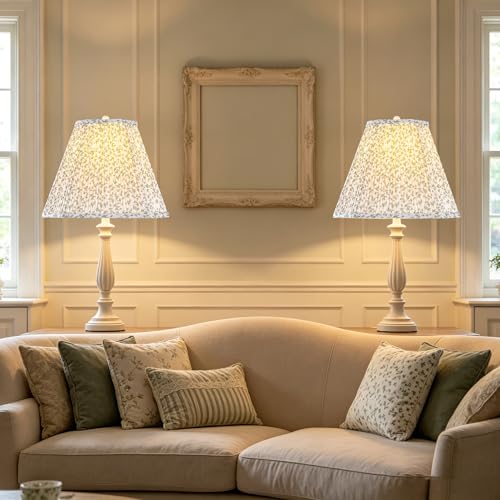 Lamp Shades Green Floral Set of 2 6.5"×13"×10.5" Bell Shade (White-2 Pack / 6.5*13*10.5in)