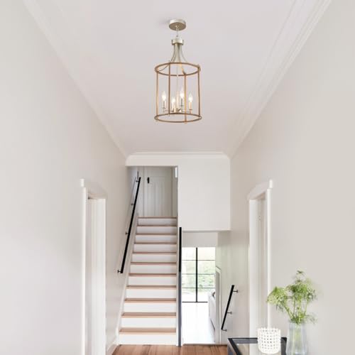 Farmhouse Chandeliers for Dining Room (Nickel Wood Grain)