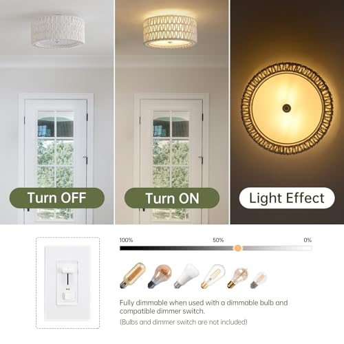 12.6" White Rattan Ceiling Light (White / 12.6")