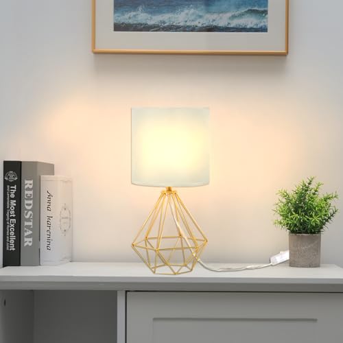 Gold Modern Small Table Lamp for Bedroom & Living Room (Brass Gold)