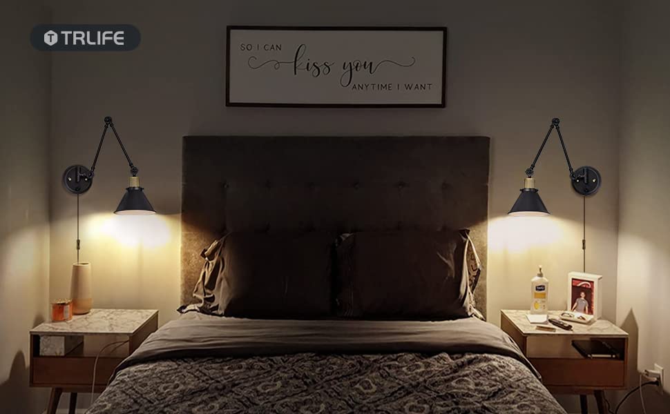 Plug in Wall Sconces (Black / 2 Pack- (Switch))