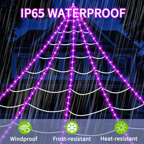 Halloween Decorations Outdoor Spider Web Lights (350LED Purple)