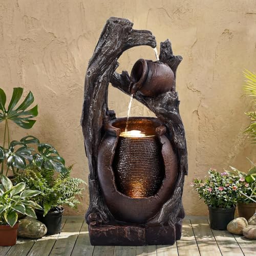 32" High 5 Tier Outdoor Water Fountain with LED Lights