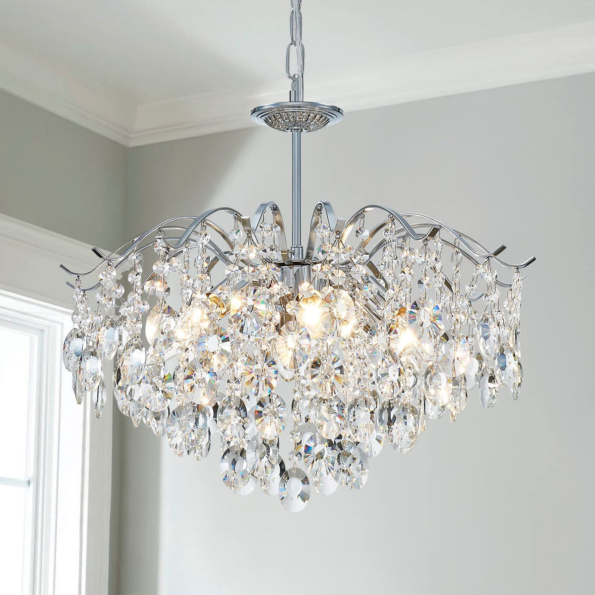 Saint Mossi Modern K9 Crystal Chandeliers (Chrome:6-Lights)
