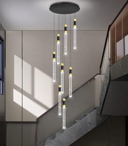 8 Lights 98 Inches Modern Chandelier LED Light Fixtures Adjustable Long Light Chandelier for Hallway Foyer Dimmable Lights with Remote Dining Kitchen Ceiling Pendant Lighting (8 lights Cylindrical)