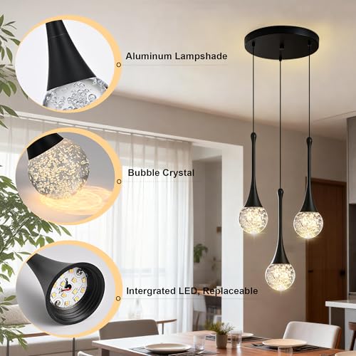 3 Light Modern Elegant Crystal Chandelier (Black / Round Pendant 3-Light)
