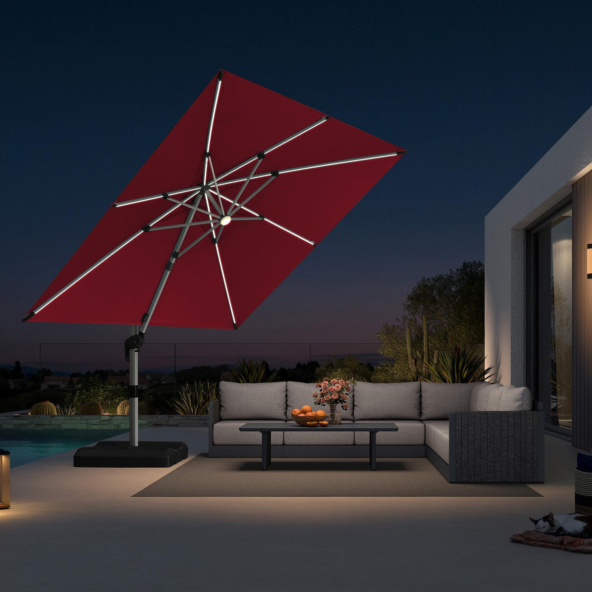 Patio Umbrella with Base Included 10' X 10' Solar Light (Terra / 10' X 10')