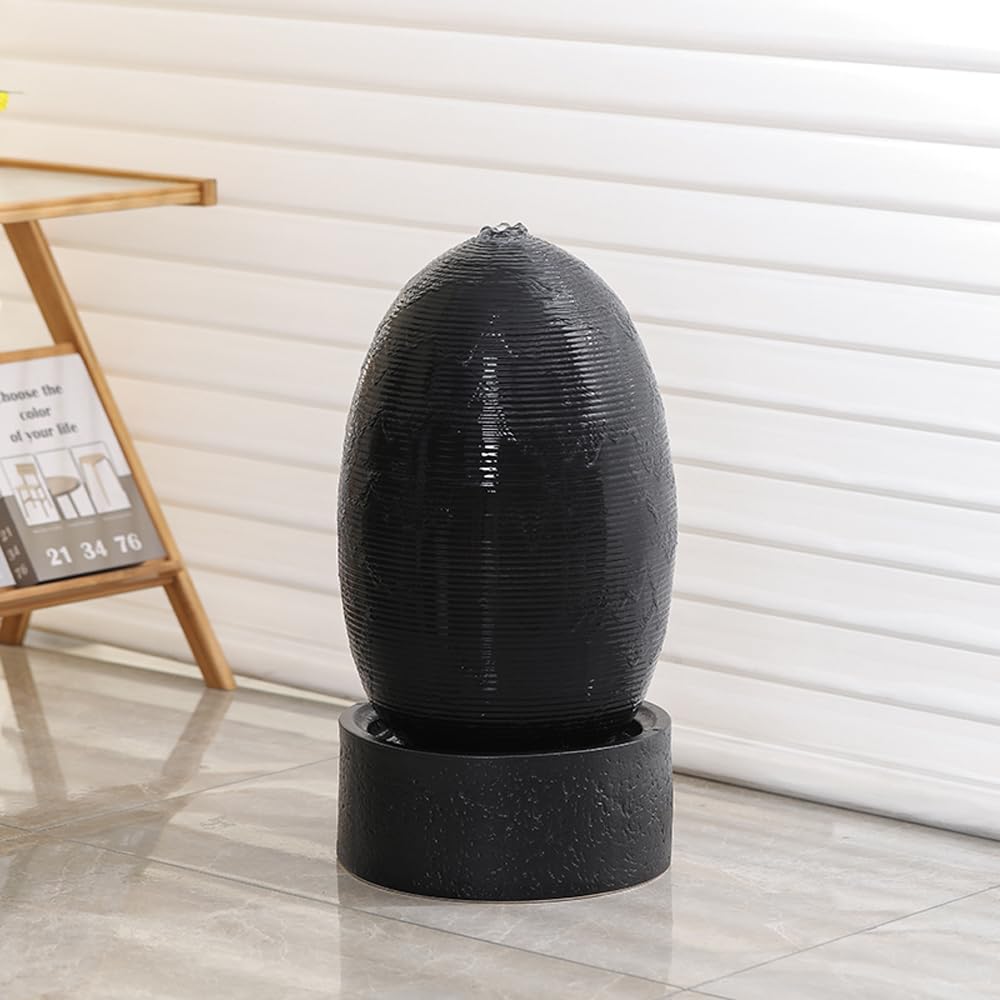 Ceramic Outdoor and Garden Fountain Home Decoration Waterfall Water Feature (Egg 12 Inch Black)