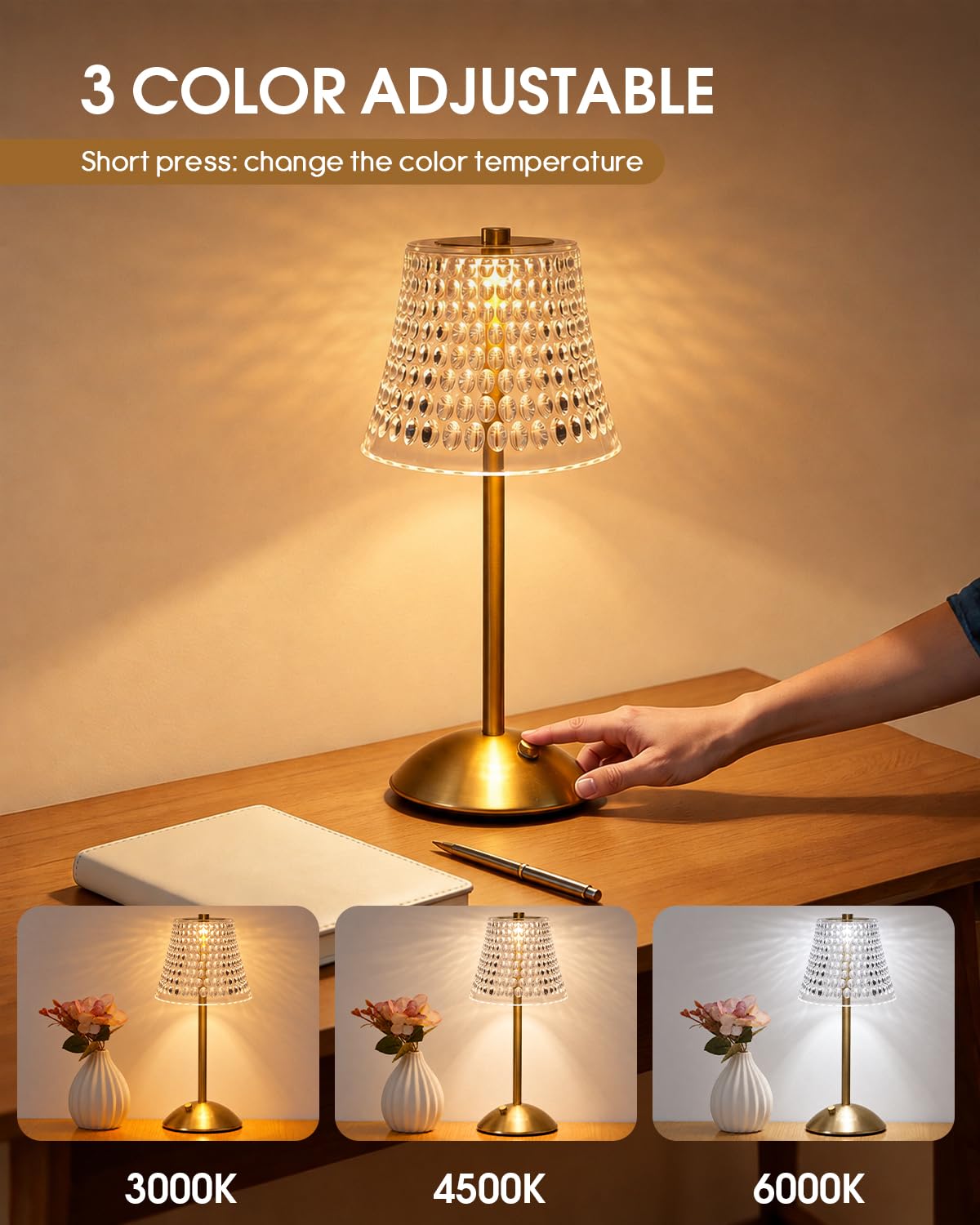 Rechargeable Cordless Table Lamp (Gold-Bubble Dot)