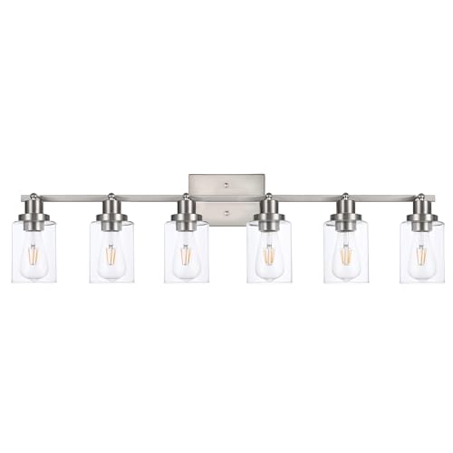 6 Light Track Lighting Kit Brushed Nickel Kitchen Track Lighting Fixtures Ceiling Mount Bathroom Vanity Wall Scones Light Fixture with Clear Glass (Brushed Nickel / 6-Light)