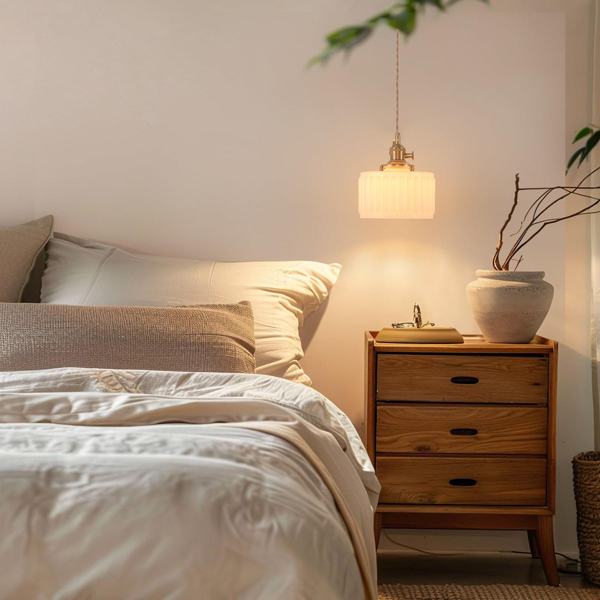 Pendant Light 2 Pack with White Striped Glass Lmapshade (Z-Striped White)