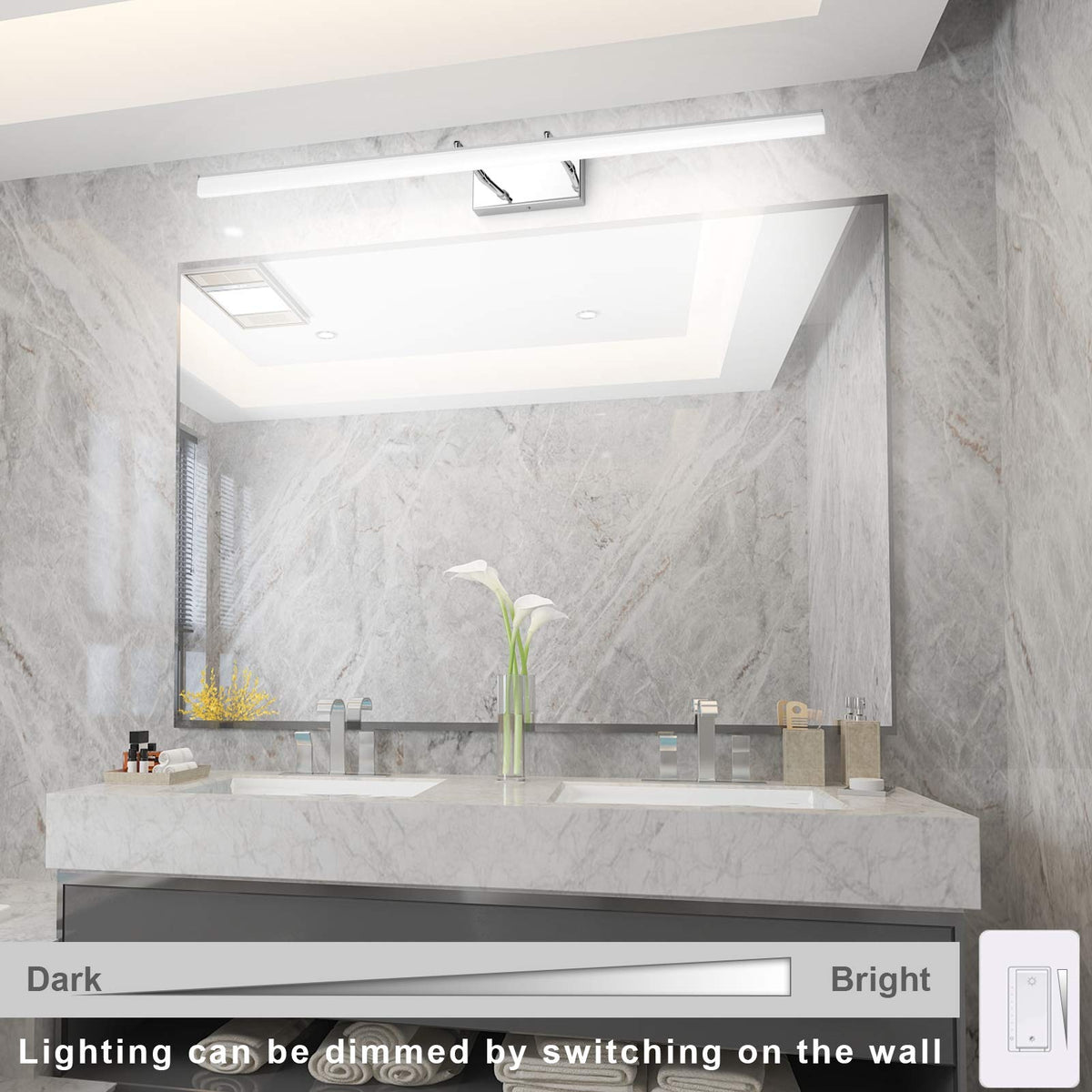40in Dimmable Modern LED Vanity Lights for Bathroom Light Fixtures Over Mirror Chrome Modern Vanity Lighting (Polished Chrome-D / 40 in)