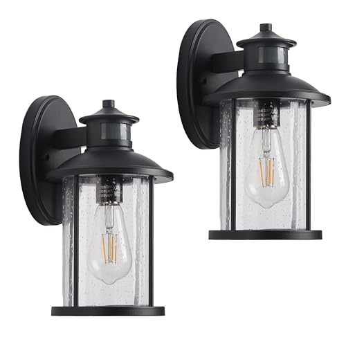 2 Pack Black Motion Sensor Outdoor Wall Light No Assembly Required (Black / 2 Pack H11.5" Motion)