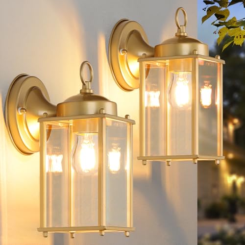 Large Outdoor Wall Lantern (Gold / 10.24 inch)