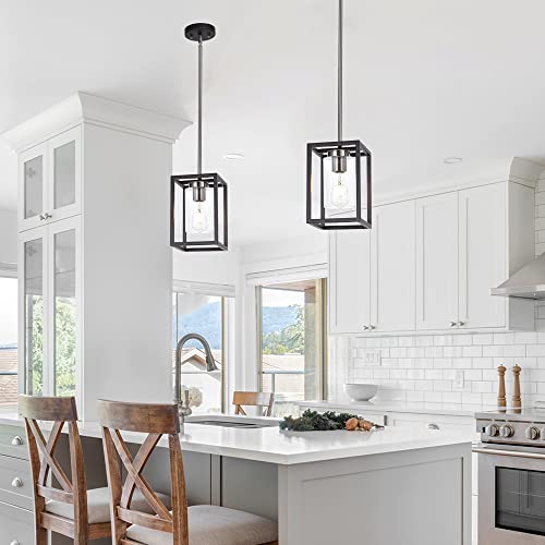 Single 1 Light Black and Brushed Nickel Modern Glass Pendant Light Industrial Modern Metal Chandelier with Clear Glass Shade for Dining Room Kitchen Island Foyer Cafe (Black and Brushed Nickel / 1 Light)