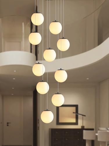 10 Light Black Chandelier with White Globe Glass Dimmable Ceiling Light Glass Pendant Light for Kitchen Island (Black-White / Globe 10-Light)
