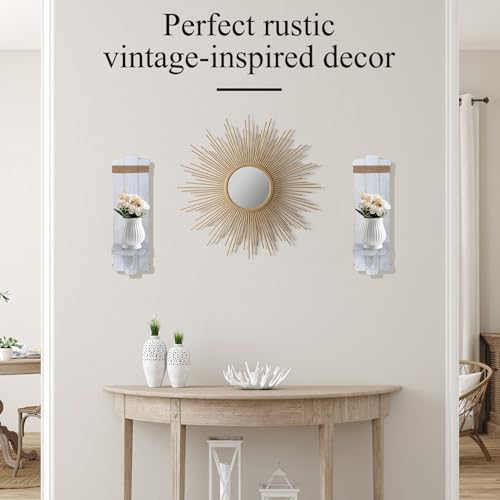 Handmade Wooden Candle Sconces Set of 2 Farmhouse Wall Decor (Grayish-white / 5.3"L x 4.7"W x 16"H)