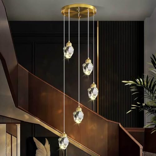 Gold 5 Light Crystal Stone Pendant (Gold / 5-Light)