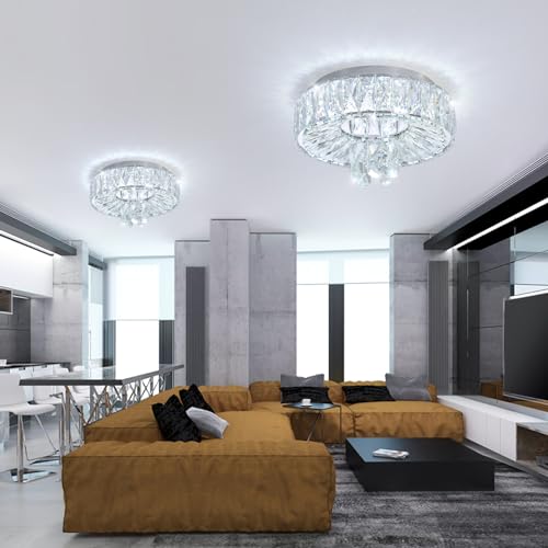 Mini Chandelier Modern Crystal Chandeliers for Hallway Light Fixture LED Flush Mount Ceiling Light Dimmable Lamp for Dining Room Living Room Bedroom (Silver / 11.8" Width)