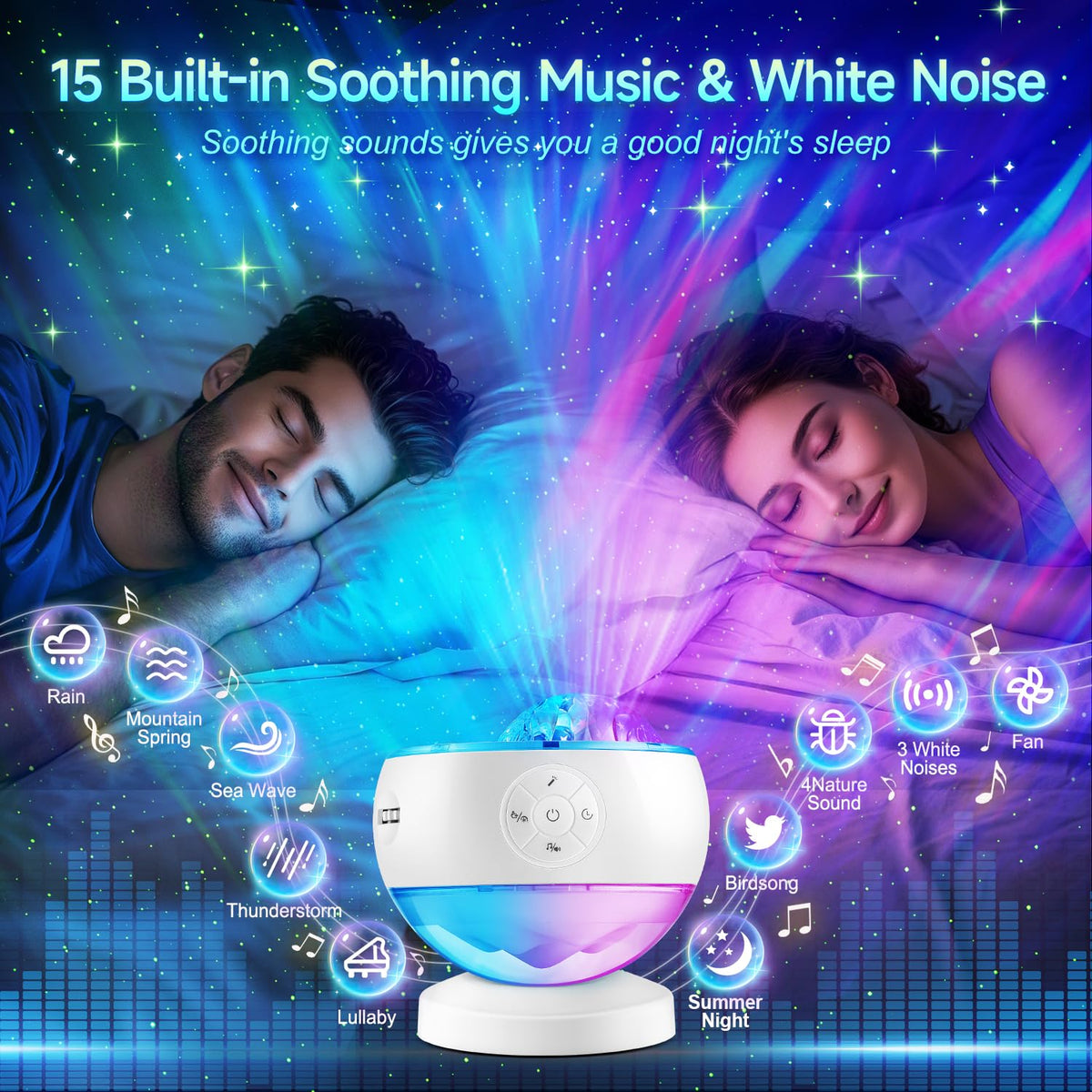 Northern Lights Projector Galaxy Projector with 300+ Light Effects Sound Machine (White)