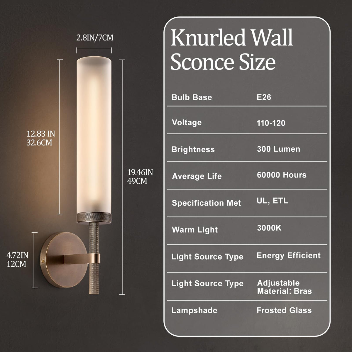 20" Knurled Aged Brass Bathroom Wall Sconces (20-In-Aged Brass-2Pc)