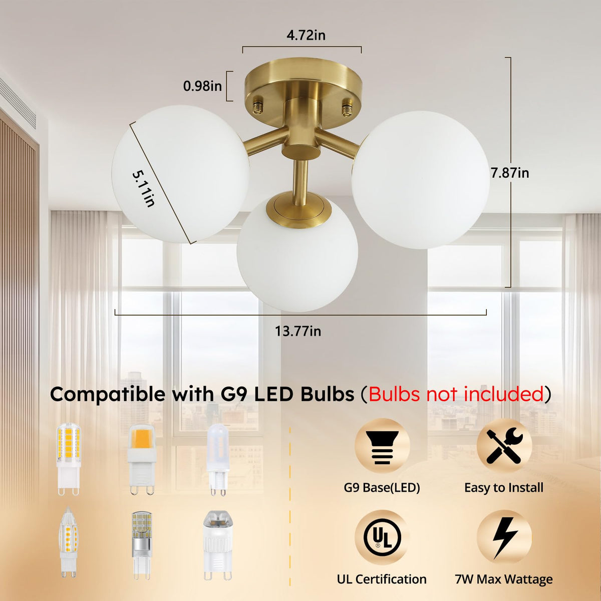 3 Light Mid Century Modern Ceiling Light (3-Light Gold / 3-Light)