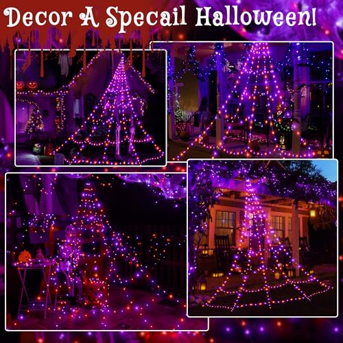 Halloween Lights Outdoor 454 LED Spider Web Lights Orange & Purple Halloween Decorations (purple and orange)